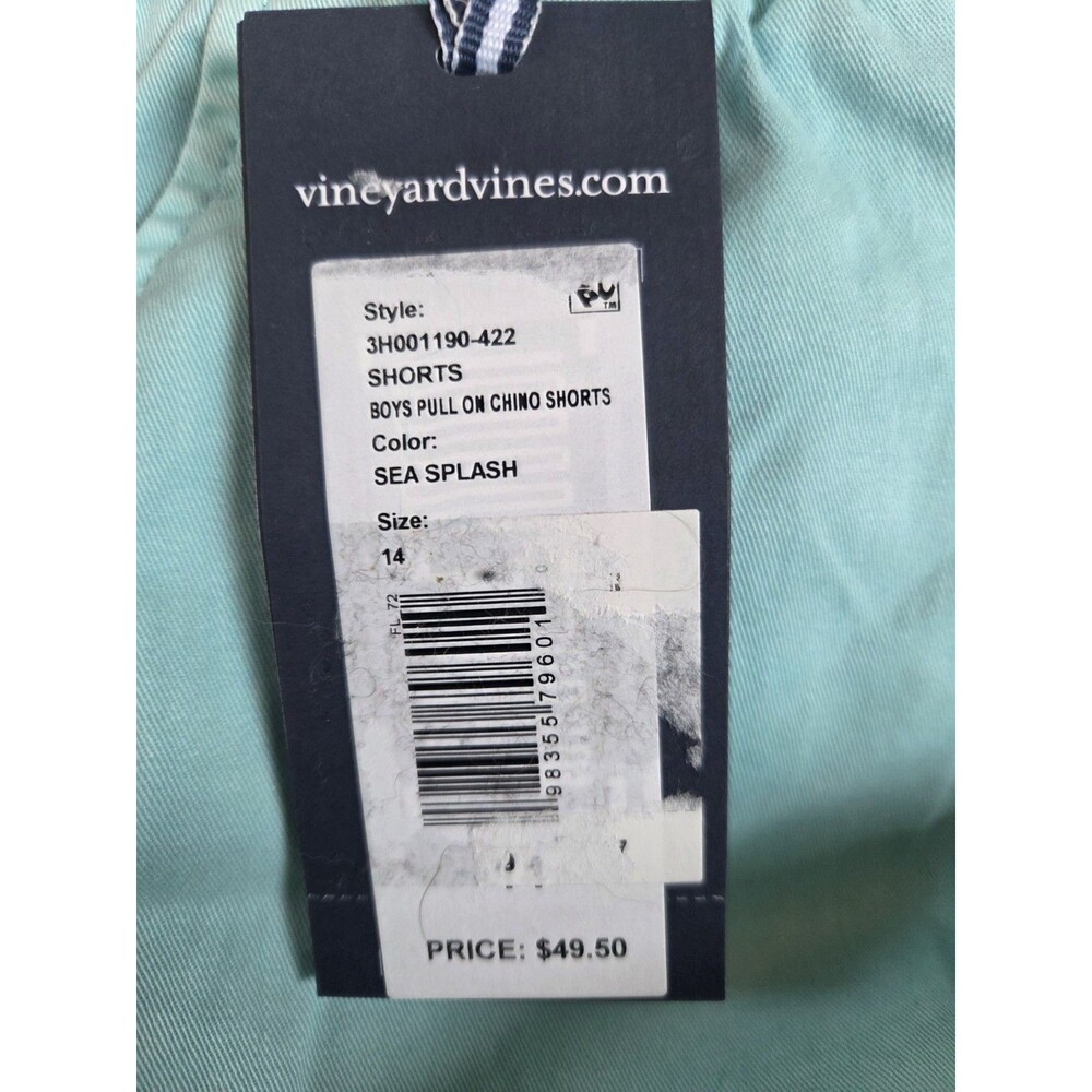 NWTs Vineyard Vines Boys Pull On Chino Shorts Aqua Cotton Stretch 14 - Picture 3 of 7